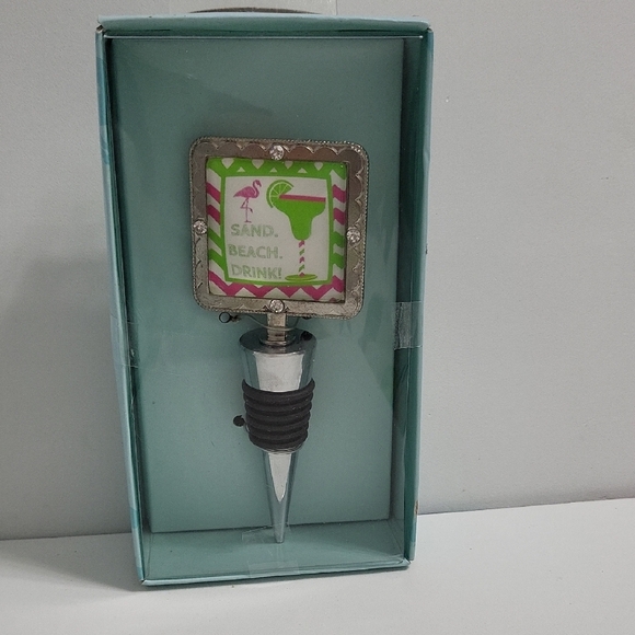 Flamingo Wine Bottle Stopper - Green and Silver - Picture 1 of 3